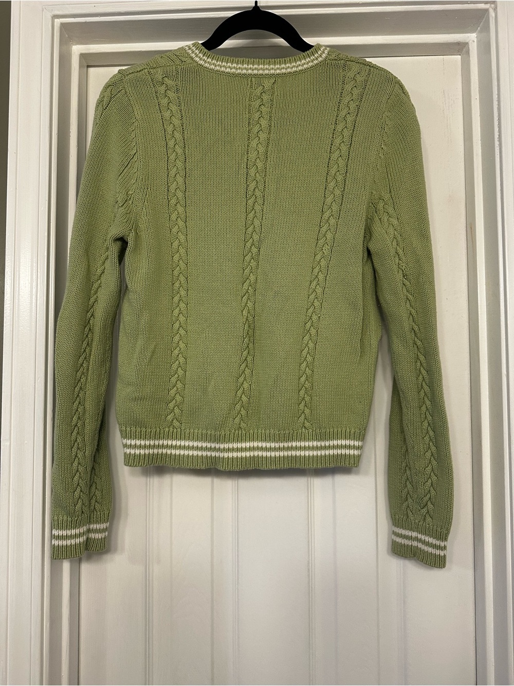 Y2K IZOD Green 100% Cotton Cable-Knit V-Neck Sweater - Picture 4 of 5
